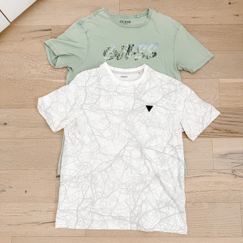 Y2K Guess Mens‎ T-Shirt Lot Size L White Green Graphic Streetwear Logo Casual